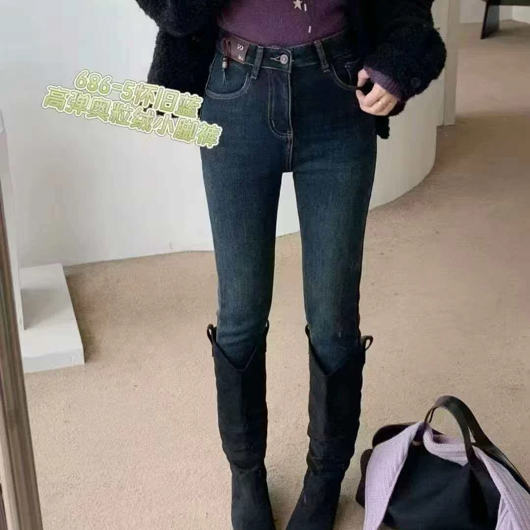 686蓝色高弹奥粒绒小脚裤  XL码裤长98左右 DJE