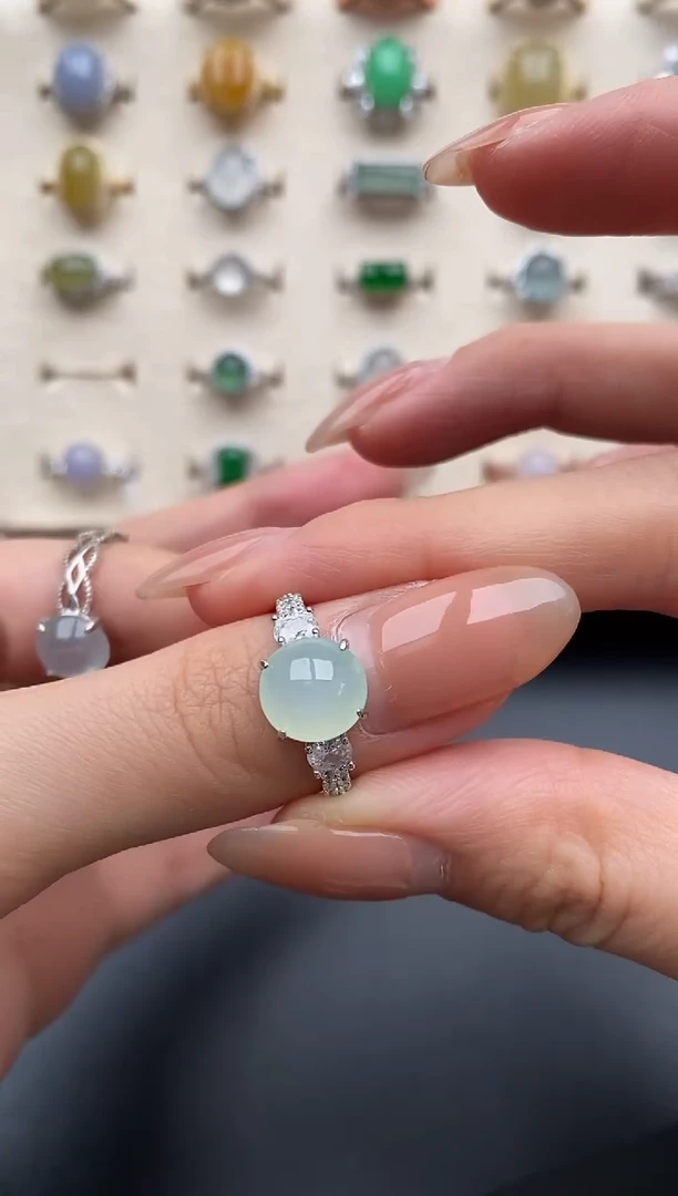 银S925镶嵌戒指翡翠一物一证一礼盒