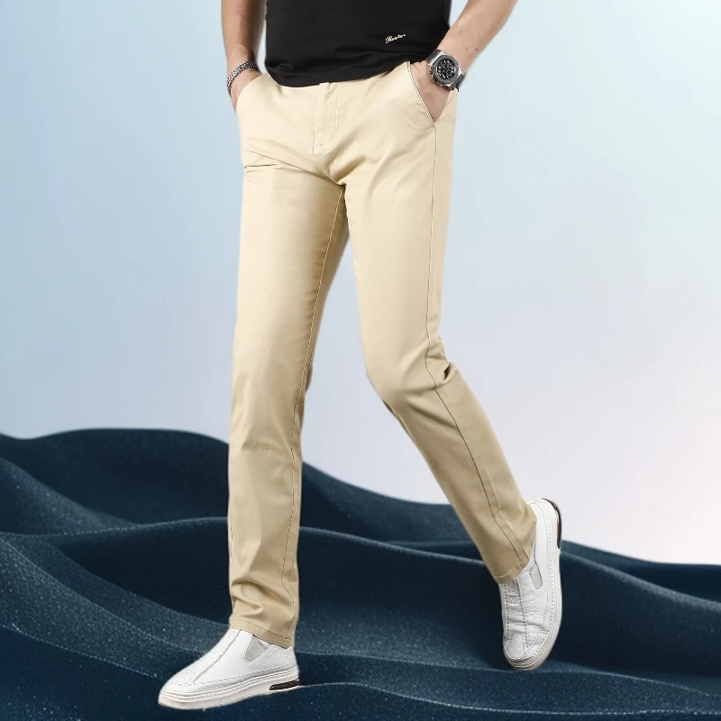 巴赛娜缇男士直筒休闲裤长裤经典百搭新款卡其色夏季薄款男裤