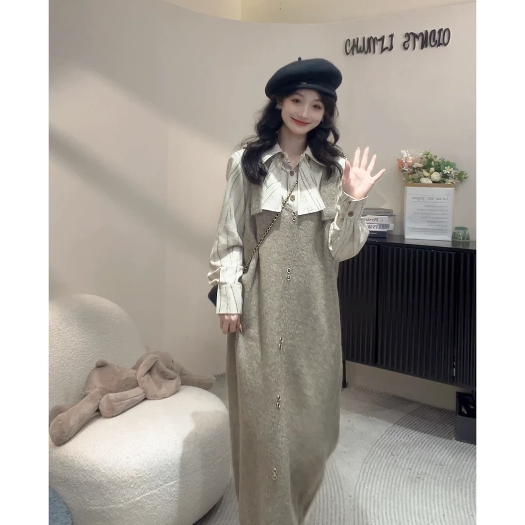 【慧姐】复古百搭针织毛衣背带连衣裙【11211】