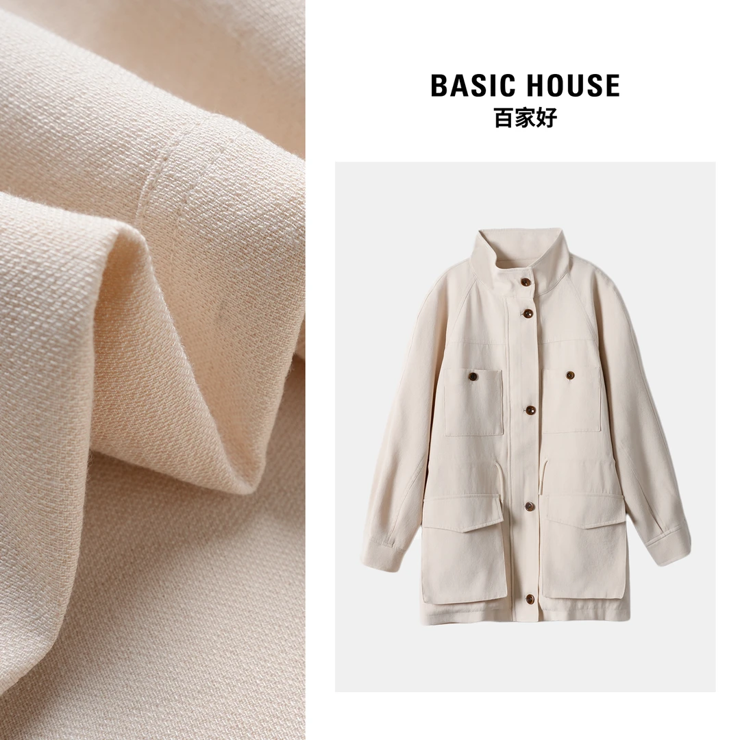 Basic House/百家好2025中长薄款翻领宽松春秋韩版风衣外套1992XX