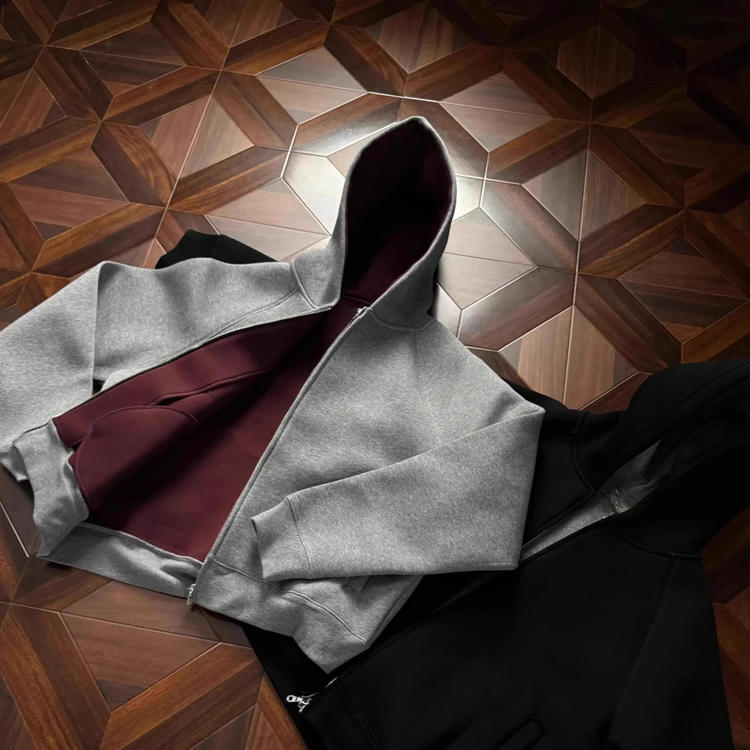 750g重磅空气层拉链连帽卫衣开衫廓形剪裁Boxy帝王红内