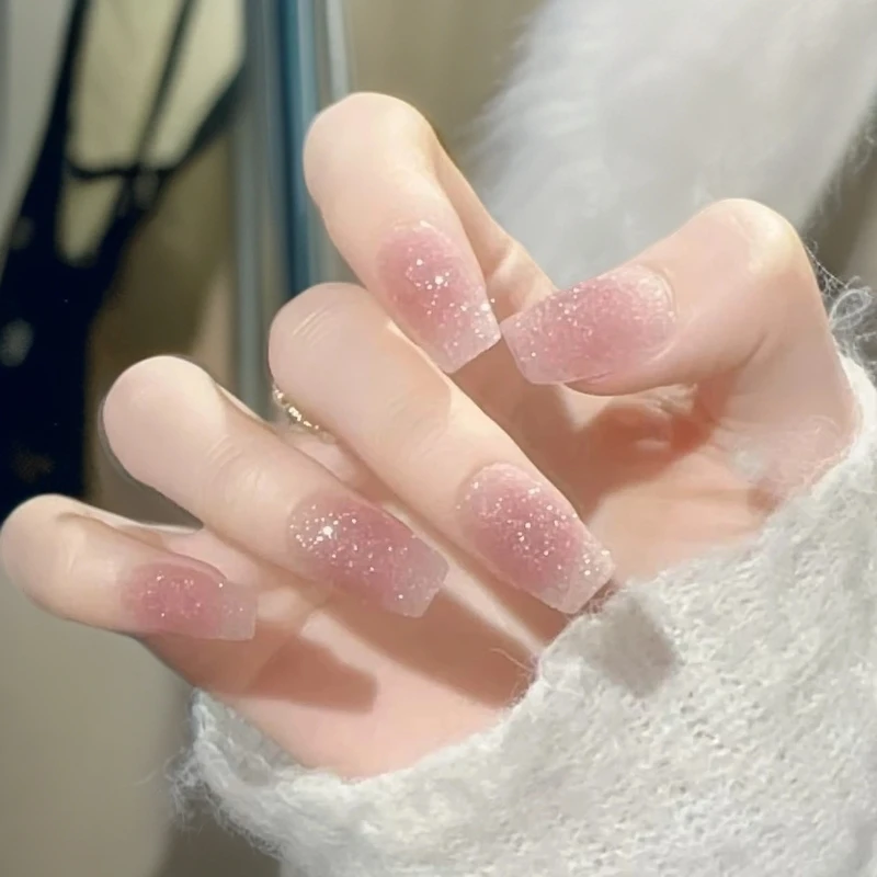 【荔枝冰沙】渐变腮红短款穿戴甲显白高级感百搭网红手工穿戴甲贴片
