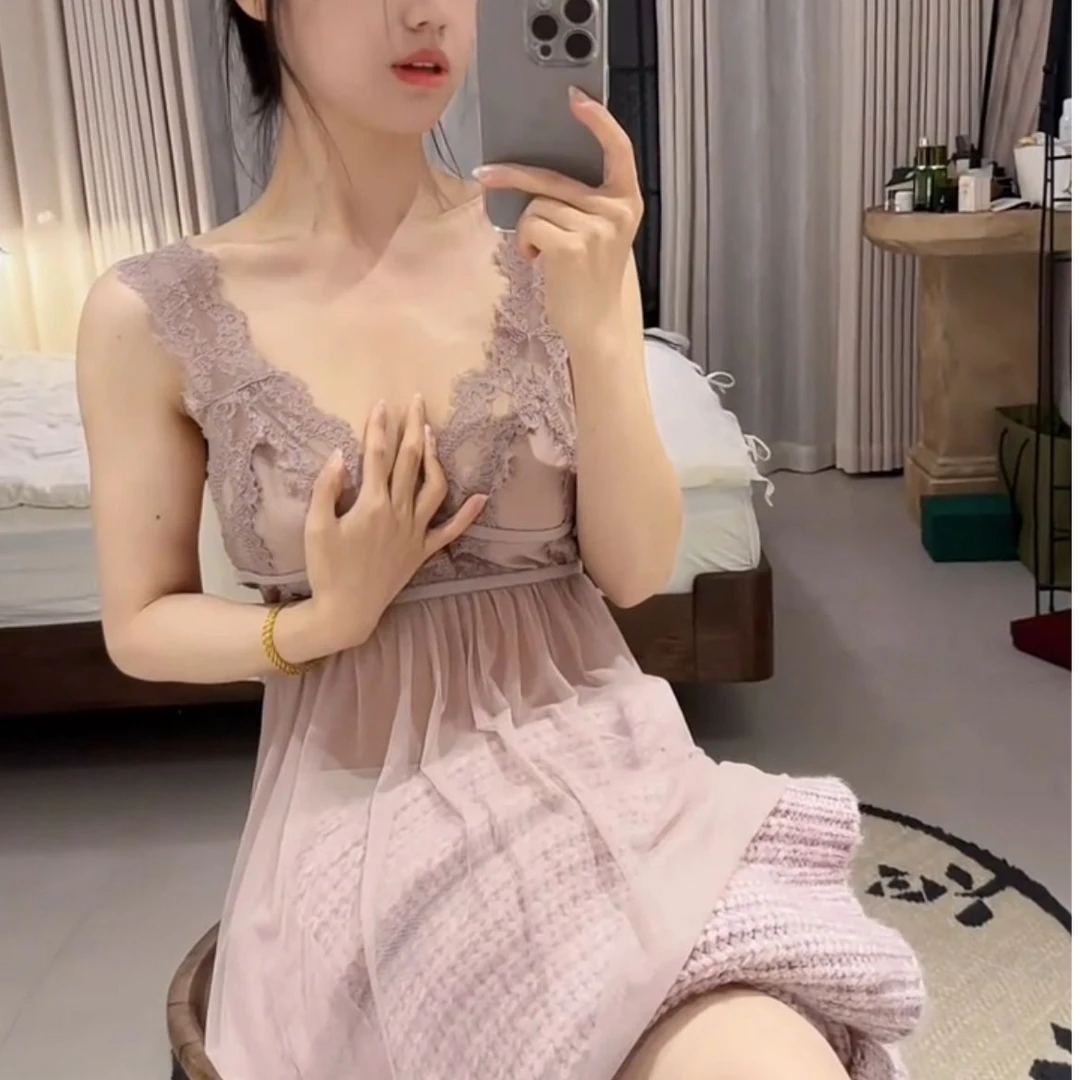 颜事局【自由】2024性感睡衣蕾丝美背网纱睡裙无杯垫睡裙性感纯欲风