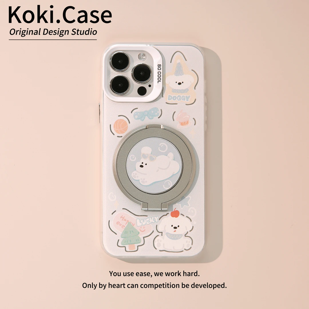 适用苹果16华为荣耀oppo晴天小狗可爱创意卡通旋转支架手机壳新款