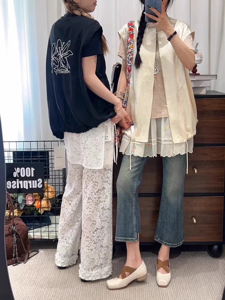 XIHaokan百合蕾丝刺绣马甲女2025夏新款