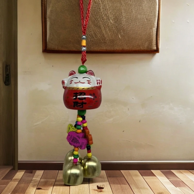SF-红色车载招财猫挂件/车载居家招财猫摆件（一个铜钱 三个铃铛）