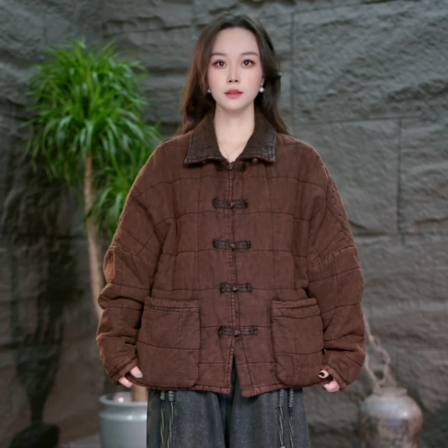 【复古炒色翻领棉服】冬款加厚百搭棉衣女装休闲保暖棉袄外套