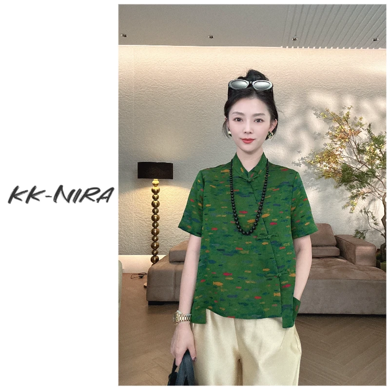 KK-NIRA 夏季新中式国风休闲短袖上衣