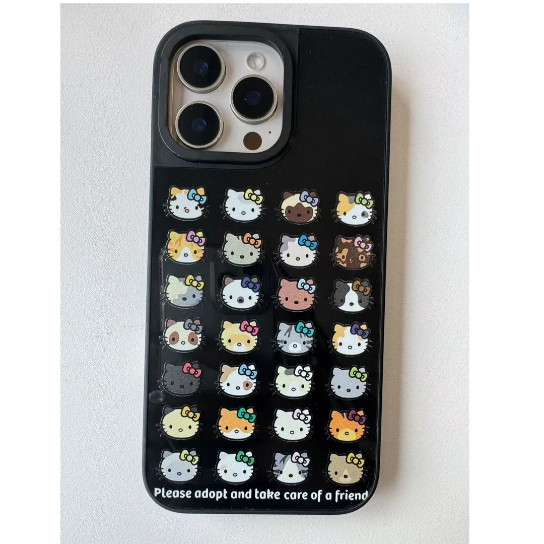 适用于苹果15/16全系列黑色kt猫头潮流时尚可爱全包手机壳ins卡通