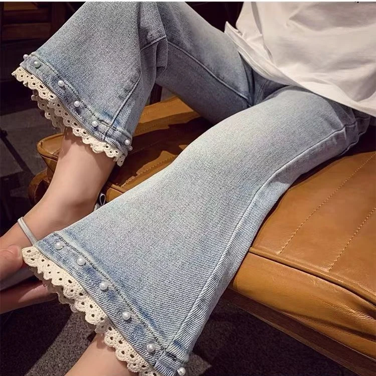 女童喇叭裤春装新款洋气儿童弹力高腰牛仔裤外穿洋气女孩休闲长裤