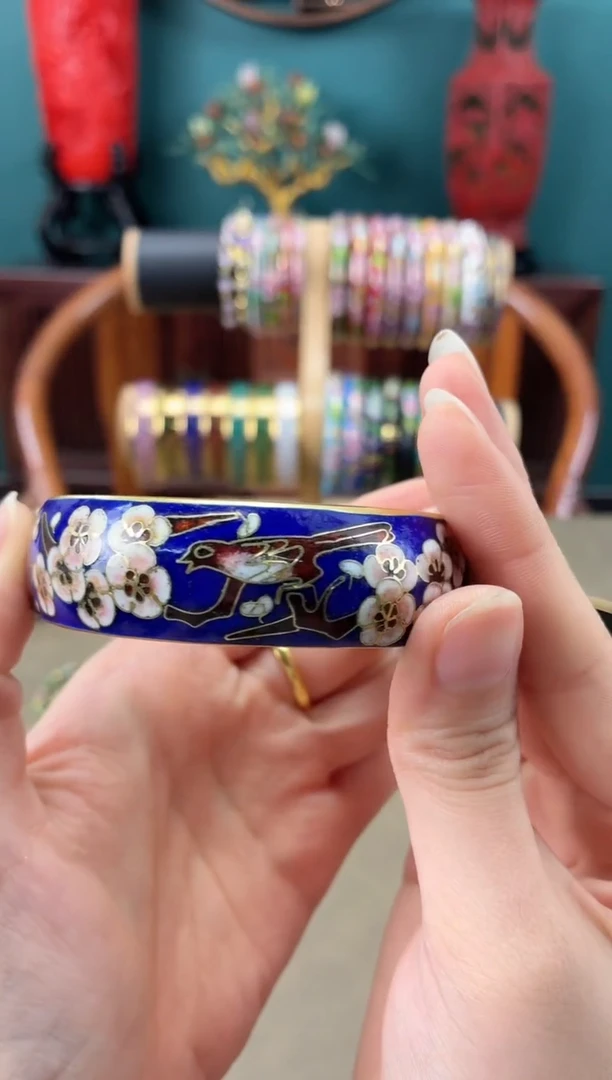 非遗 景泰蓝开口镯 喜上眉梢 宝蓝64