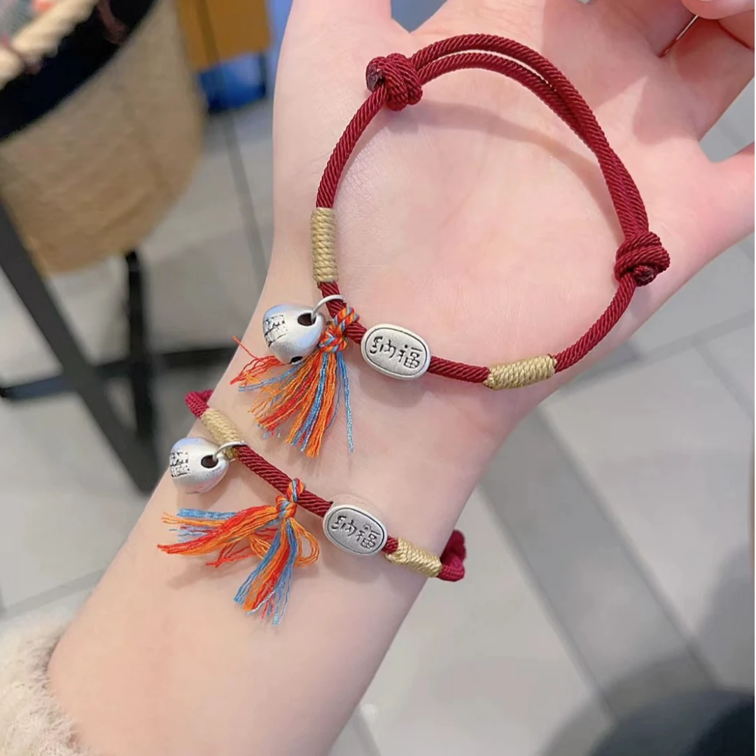 足银手链 足银国风红手绳招财纳福好运手链编绳