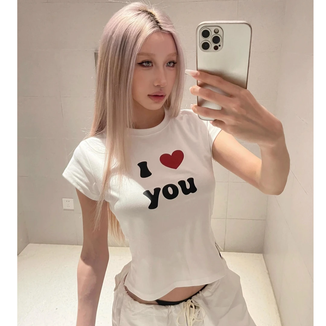 美式辣妹字母印花正肩短袖t恤女夏季新款设计感短款修身显瘦上衣