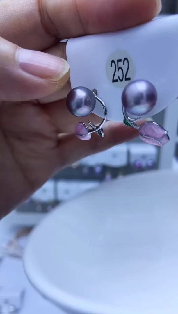 银S925镶嵌耳饰淡水珍珠252