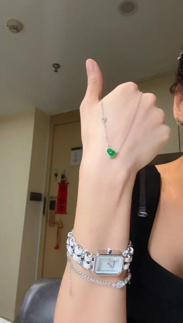 套链银S925镶嵌翡翠天然翡翠吊坠