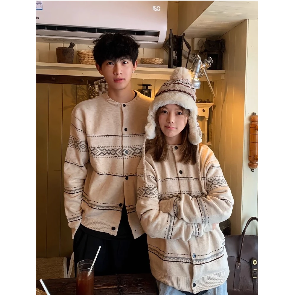 PIPIKISD费尔岛毛衣男款秋季慵懒高级感针织开衫情侣提花氛围外套