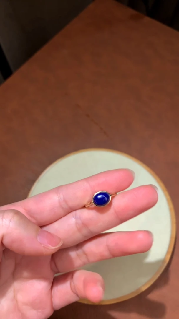 青金石银S925镀金镶嵌戒指蛋面