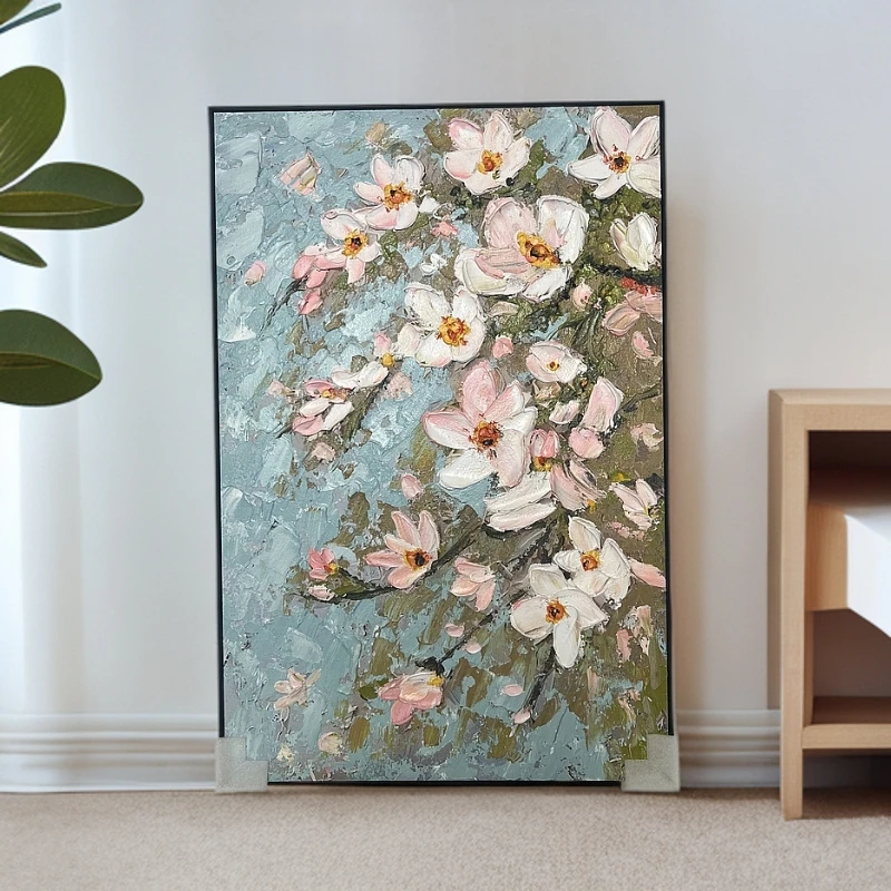 《桃花朵朵肌理油画》高级感沙发落地画简约客厅背景墙挂画80120