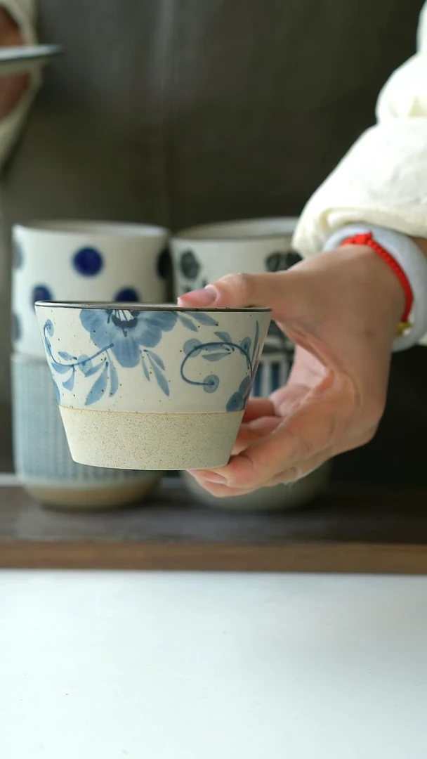 【闪购商品】陶瓷粗陶手绘七里香猪口杯220ml@4-2@