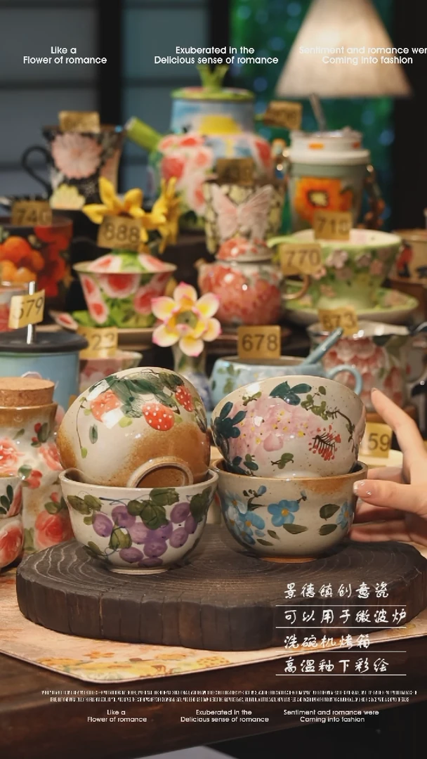 陶瓷四件套景德镇高温釉下彩手工手绘款式