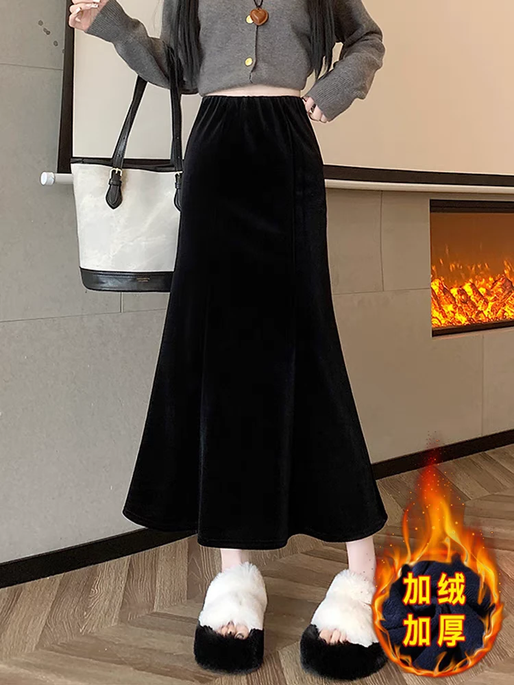8221冬季加绒加厚丝绒鱼尾半身裙