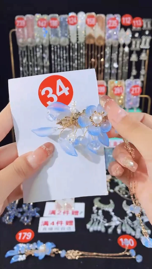 仿水晶铜合金34原创手工发夹一对