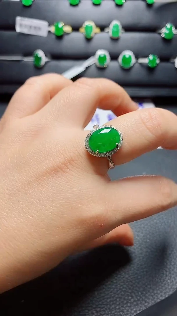 银S925镶嵌戒指翡翠天然翡翠A货s925银镶