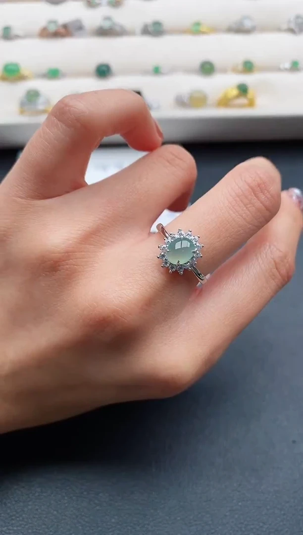 银S925镶嵌戒指翡翠66666666+9