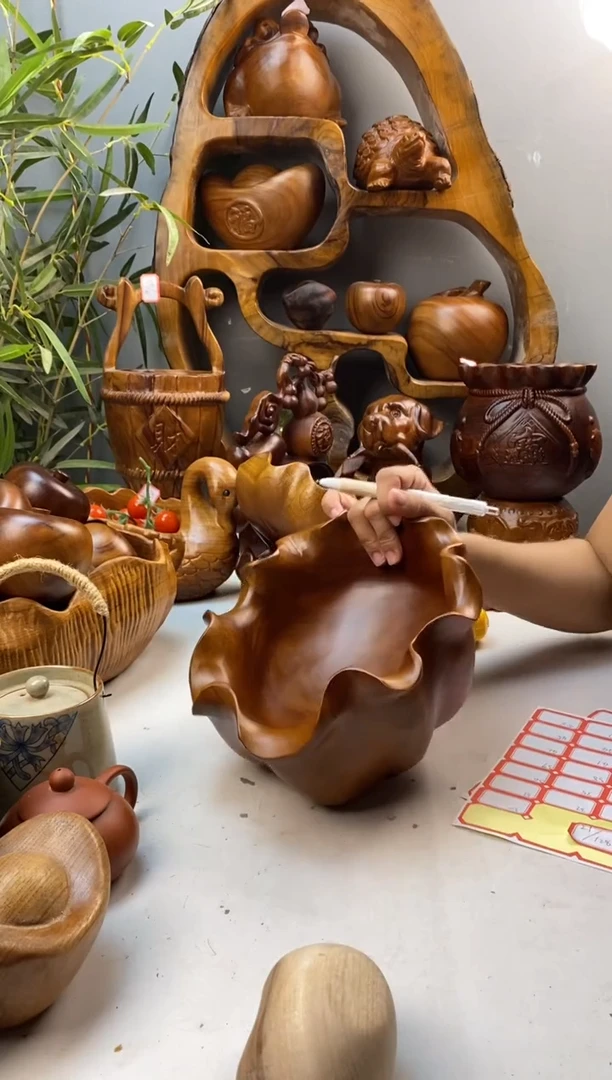 香樟木A30荷叶果盆/尺寸