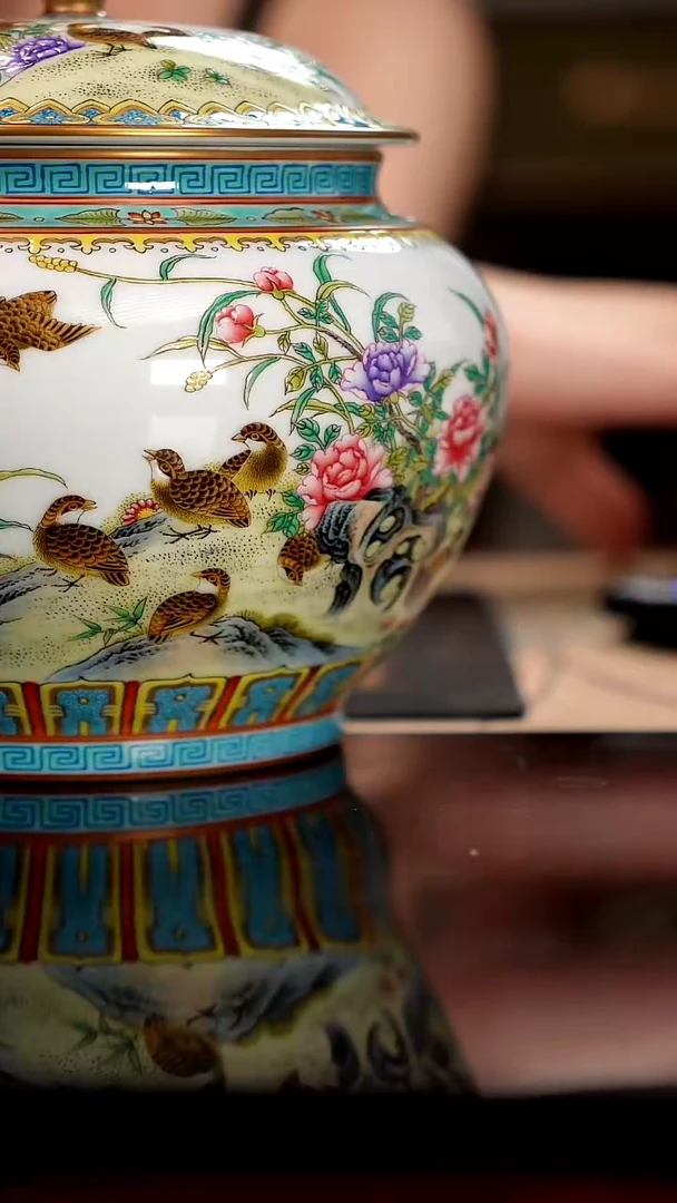 静窑精工手绘鹌鹑茶叶罐