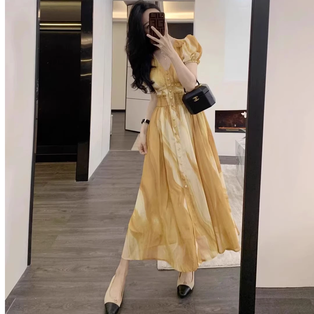 【现货】连衣裙2025新款夏季高级感小众法式小个子收腰显瘦显高长裙