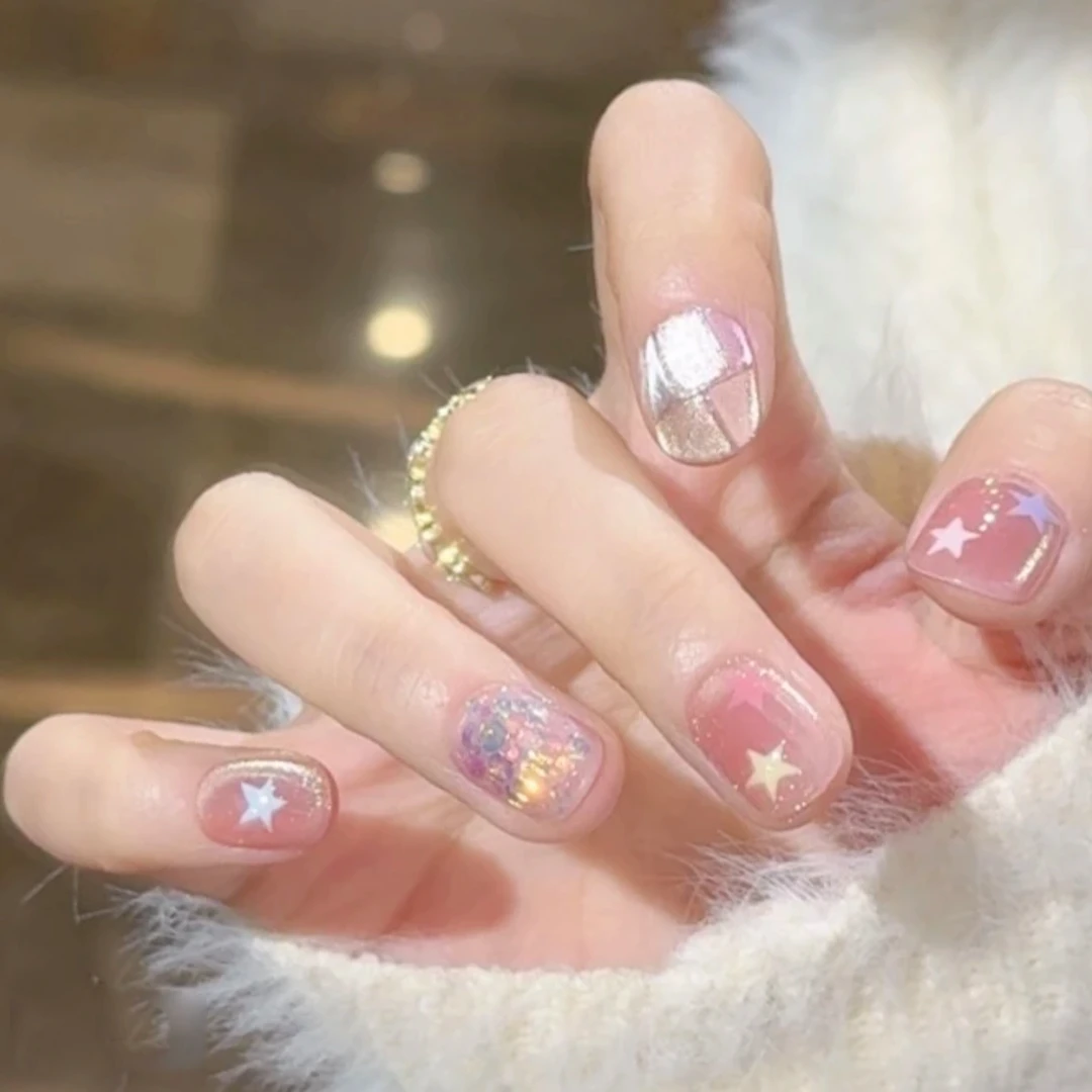 【星光跳跳糖】eco纯手工星星亮片拼接猫眼款时髦日常手工穿戴甲