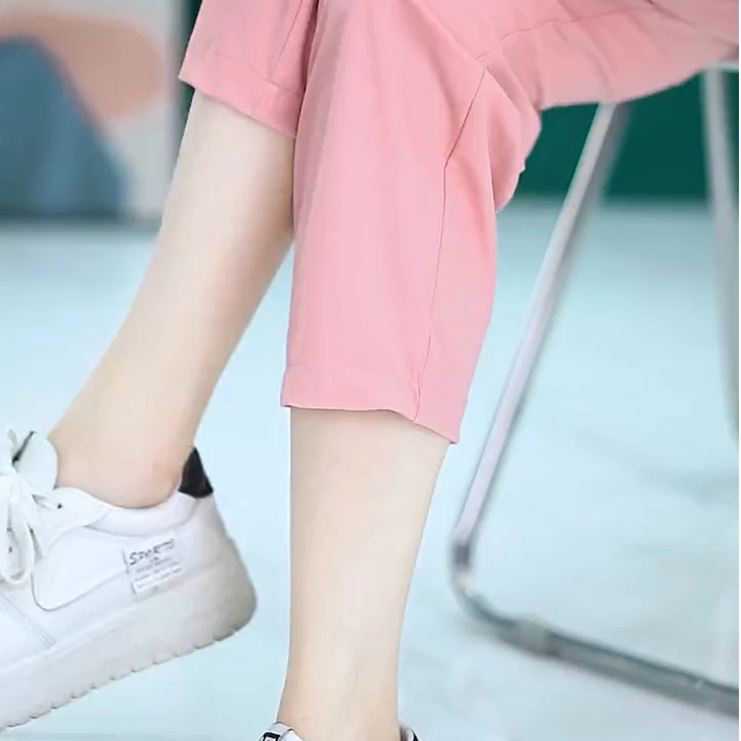 清凉薄款冰丝裤2025新款夏季速干裤简约休闲九分裤宽松哈伦裤百搭