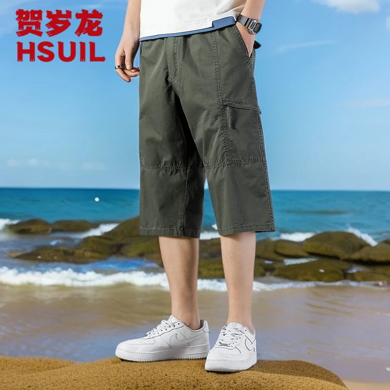 纯棉宽松七分夏季中裤高腰青年直筒短裤外穿薄七分裤男款夏季