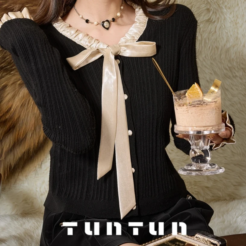 小众设计【古董天使】法式少女感 显瘦甜美蝴蝶结飘带打底衫