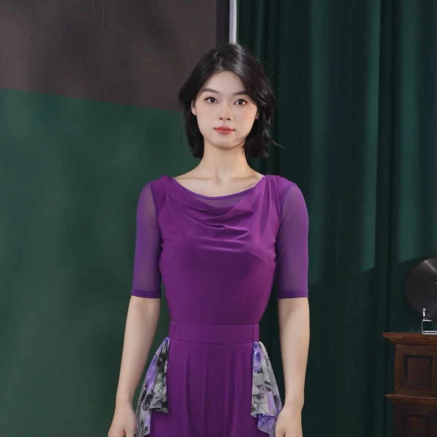 薇拉舞服夏款摩登练功服套装显白气质高腰显瘦夏季交谊舞国SY0041