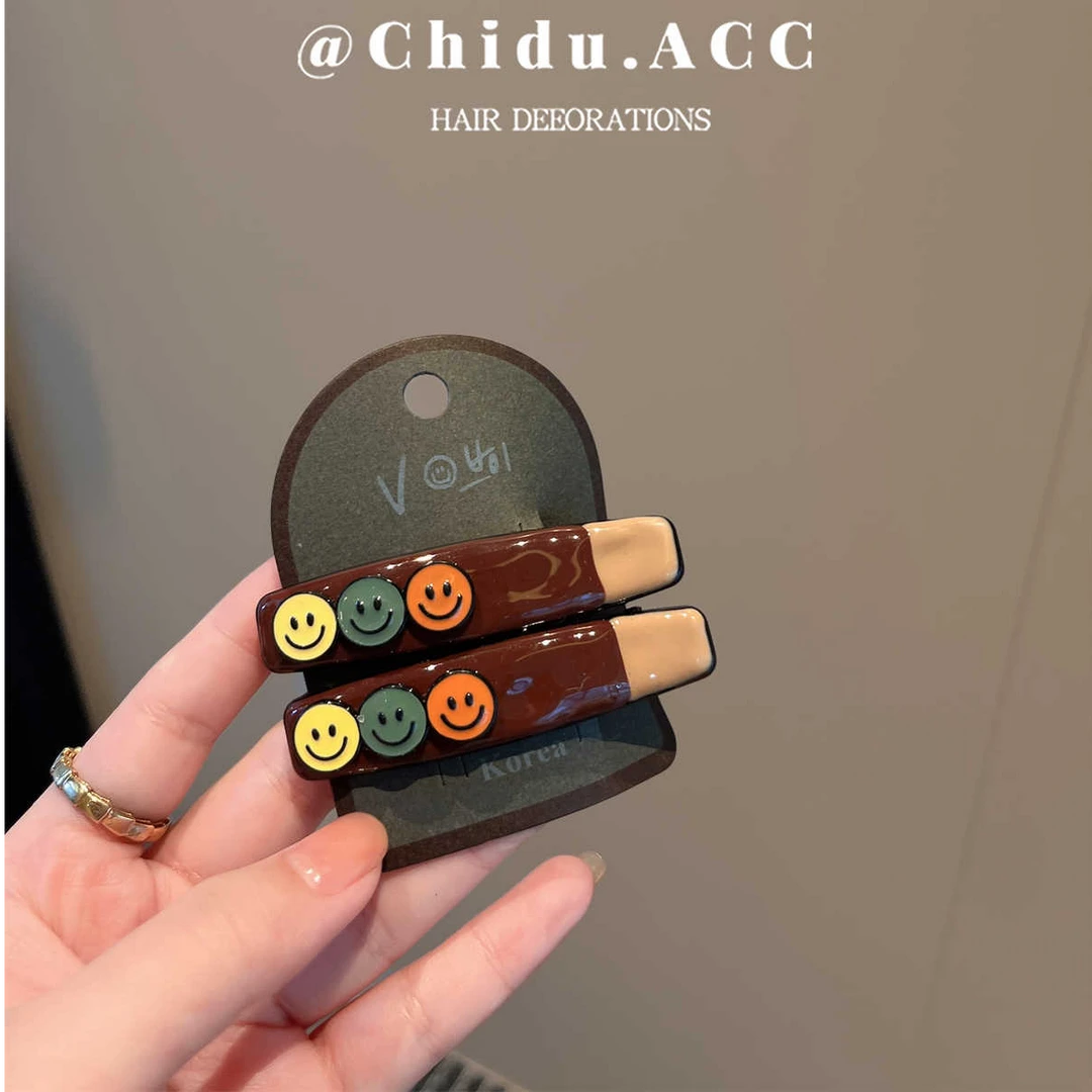 2025新款韩版刘海夹可爱咖色笑脸发夹女士侧边刘海碎发夹鸭嘴夹
