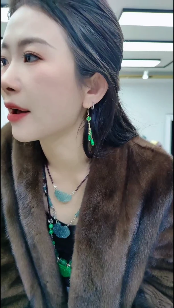 【闪购商品】石英质玉耳饰合金0852 绿色耳饰一对