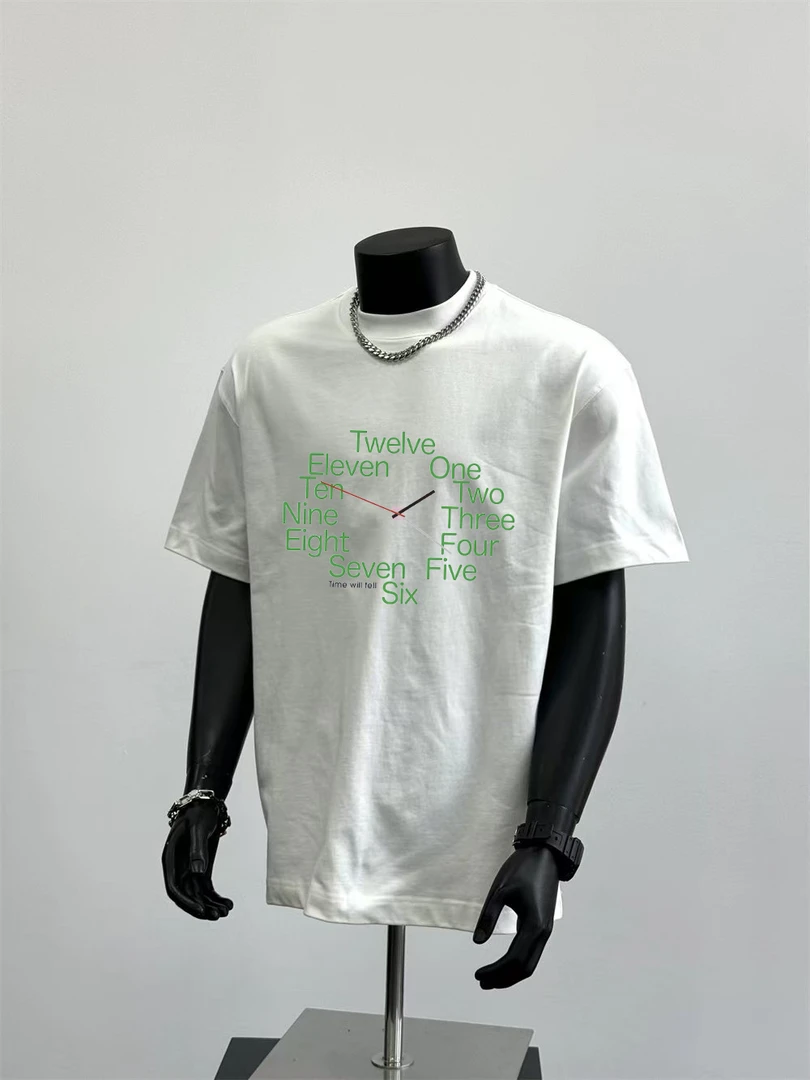 230g！重磅不透夏季潮流美式时光飞逝圆领短袖t恤百搭宽松上衣透气