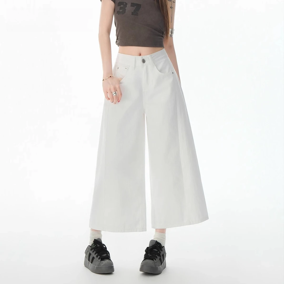 2025夏季白色牛仔裤女阔腿高腰夏季薄款百搭宽松小个子八分直筒裤