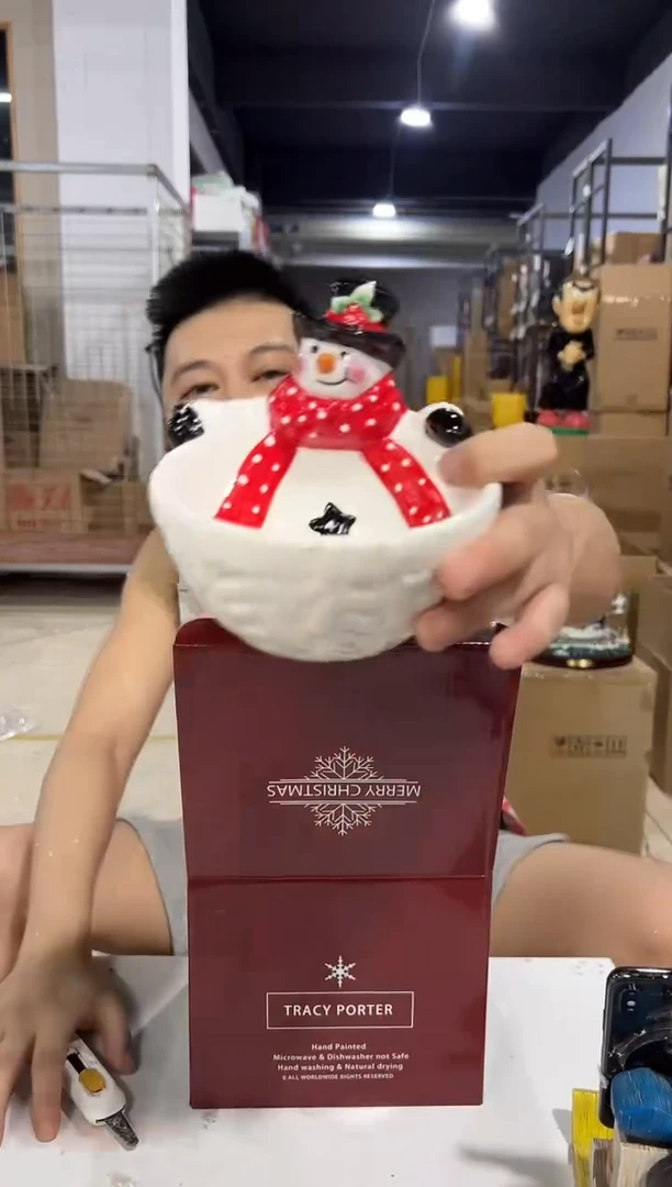 瓷片原盒雪人碗 陶瓷材质