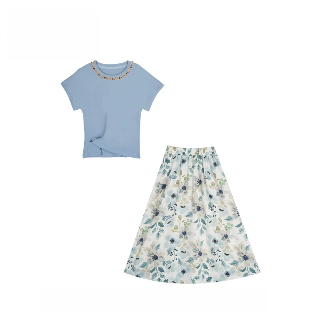 夏季新款2025年真两件碎花夏日半身裙设计感上衣