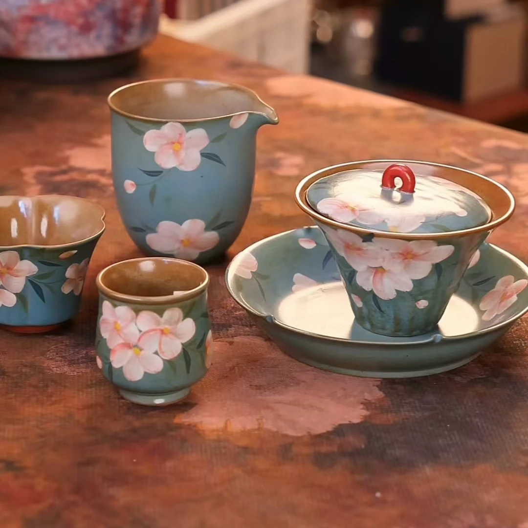 顶先 蓝釉繁花盖碗A12010