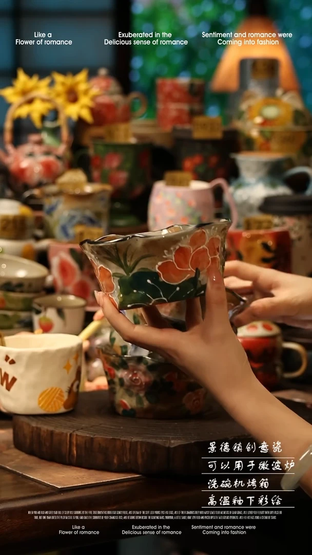 陶瓷随机景德镇高温釉下彩手工手绘款式