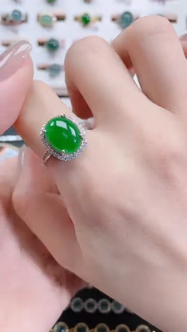银S925镶嵌戒指翡翠天然翡翠