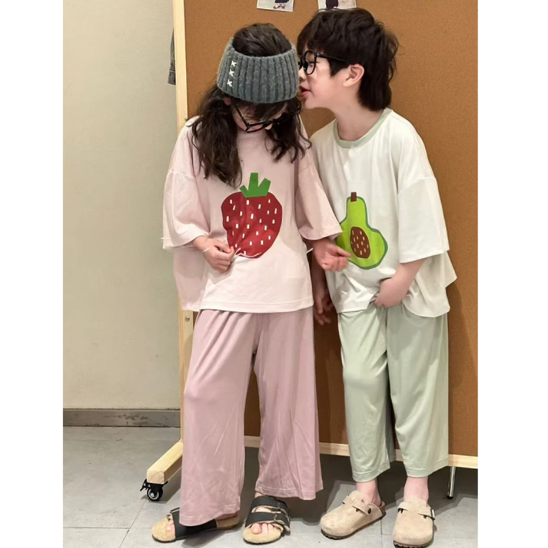 【豪宝贝】2025夏款新品卡通水果印花七分家居套装2001