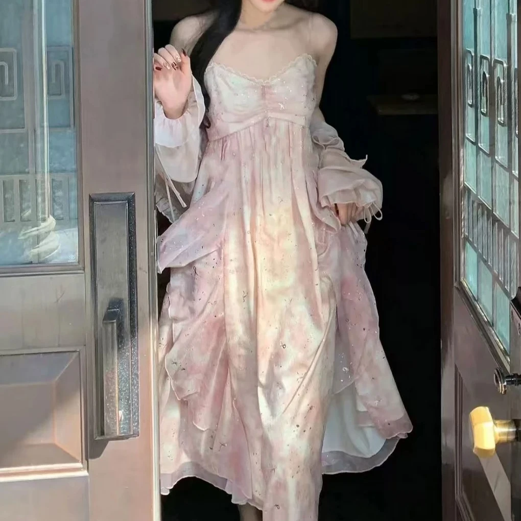 大码女装300斤胖MM时尚小清新绝美亮片吊带裙防晒披肩套装66839