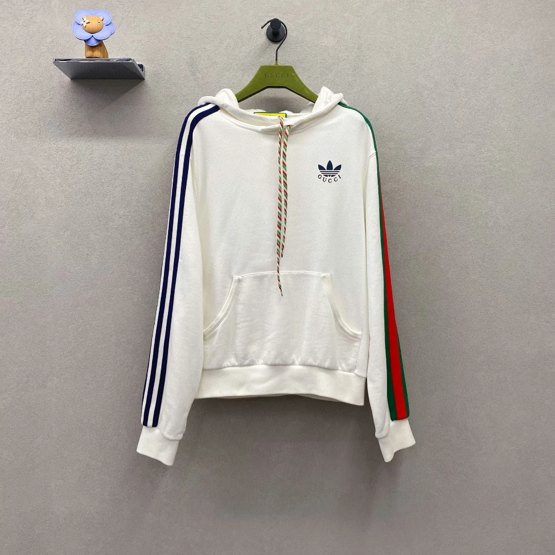99新 GUCCI/古驰 白色线条连帽卫衣/尺码XS/000