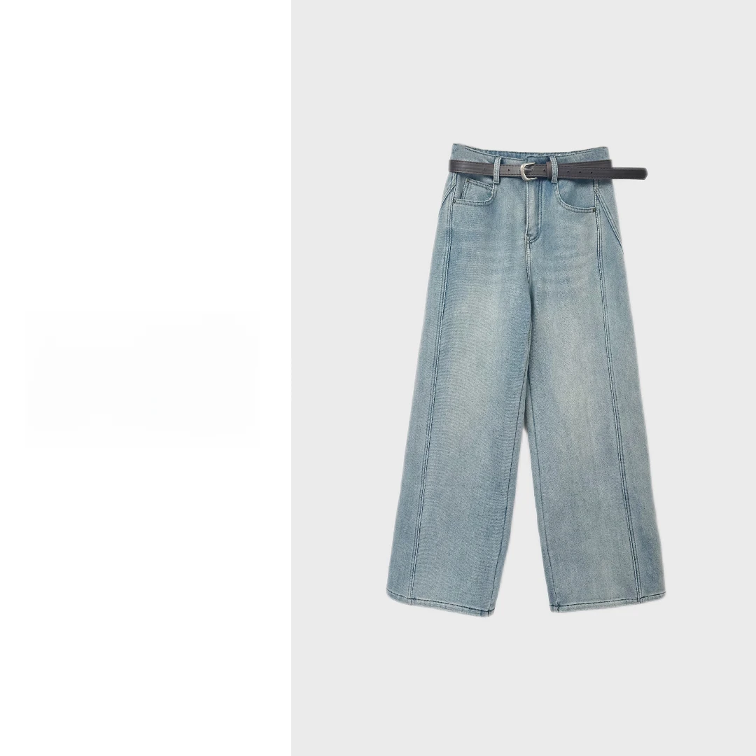 海卓~复古牛仔裤女宽松垂感拖地阔腿裤长裤530